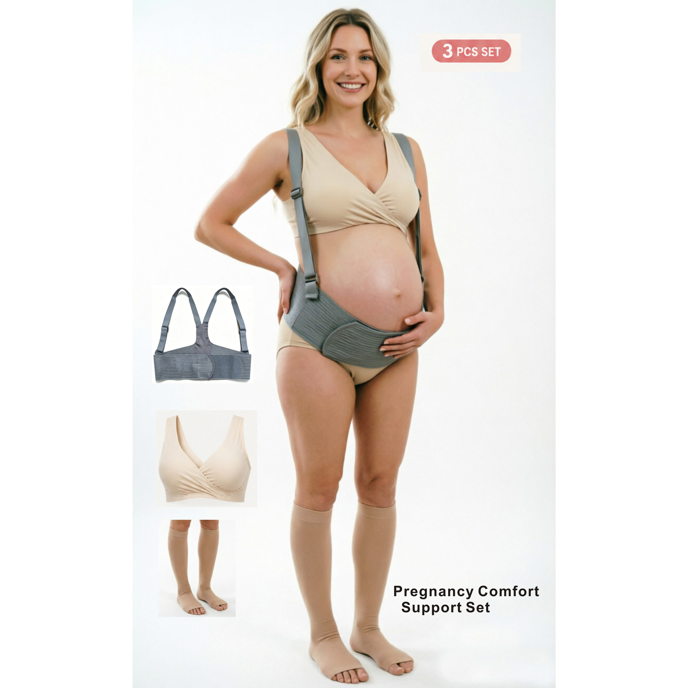 Nursing Bra Sleep - 3-in-1-Set für Schwangere: Schwangerschaftsstützgürtel + Kompressionssocken