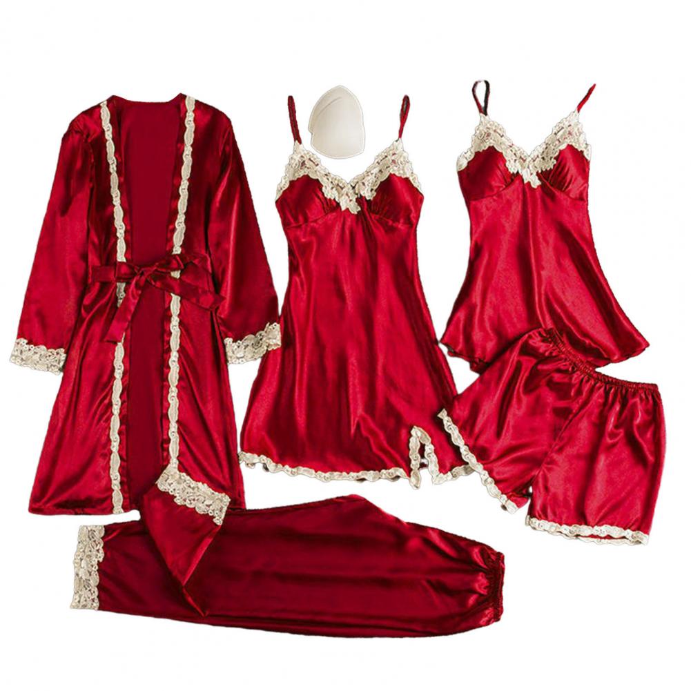 Robe Silk Women - Seiden artiges Pyjama-Set Elegantes Satin-Spitzen-Pyjama-Set mit
