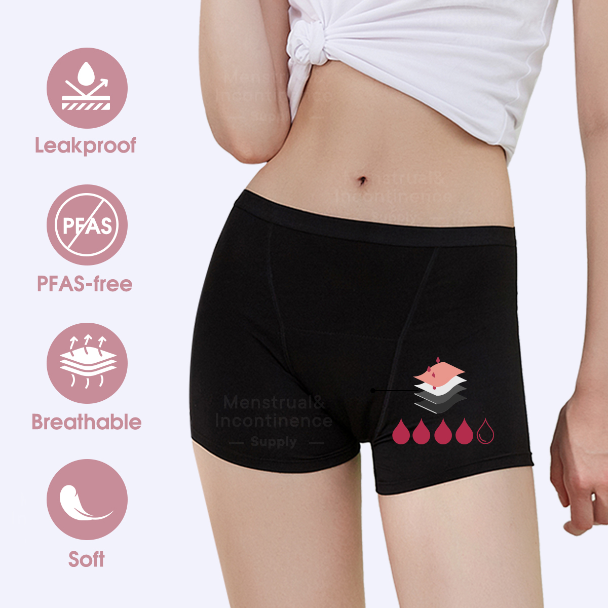 Boyshort Underwear - Periodenunterwäsche aus Bambusfaser für Damen, auslaufsicher,