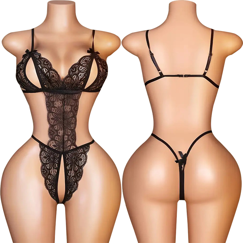 Lace Teddy Lingerie - Einteilige sexy Dessous ohne Schrittverschluss für
