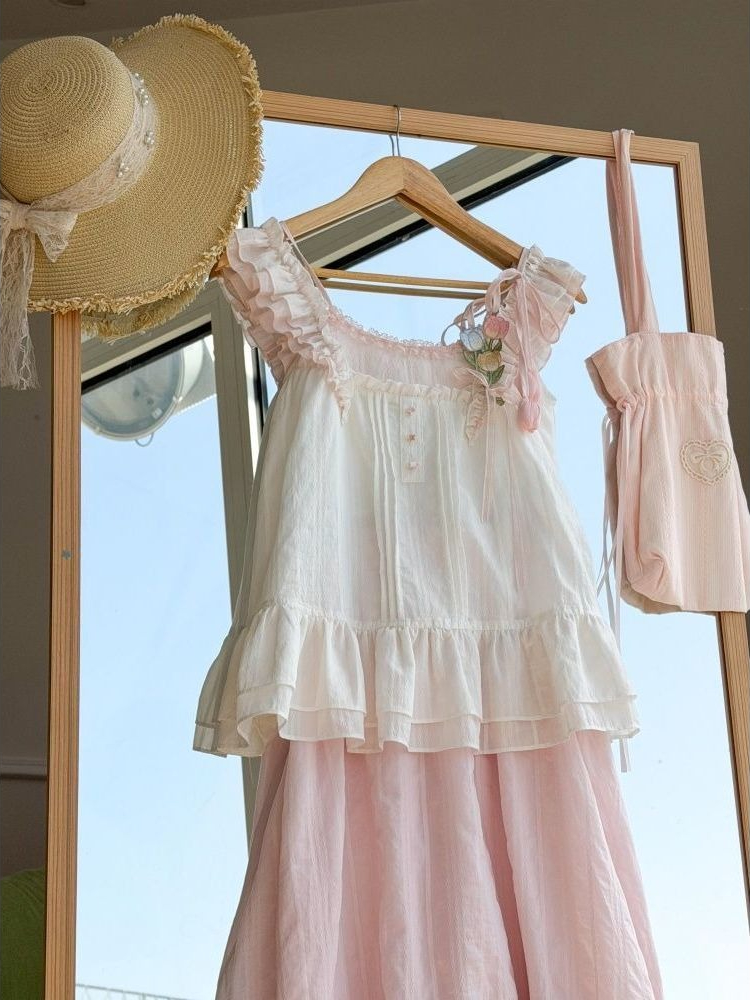 Süßes Kawaii-Set mit Rüschenbe – Cami Top Lace Bewertung und Preis